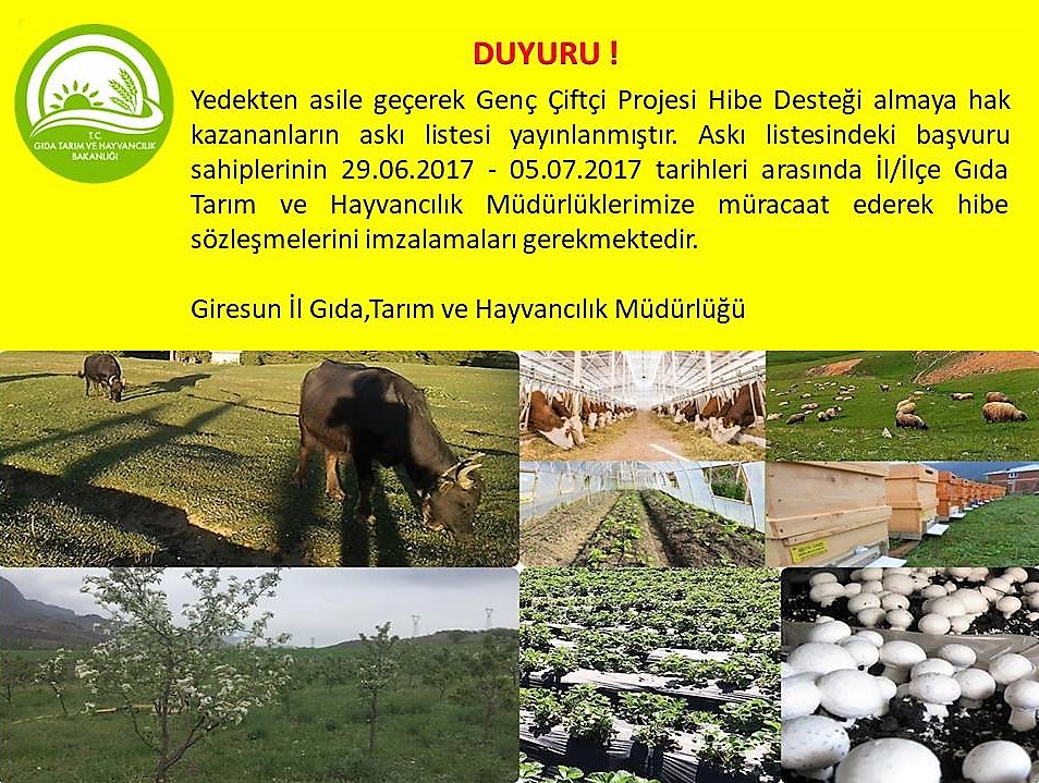 Genç Çiftçi Projesi Yedek Listeden Asile Geçenler