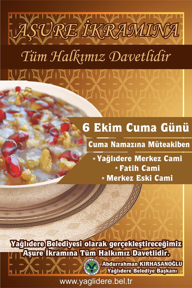 Yağlıdere Belediyesi aşure etkinliği düzenleyeceği bildirildi.
