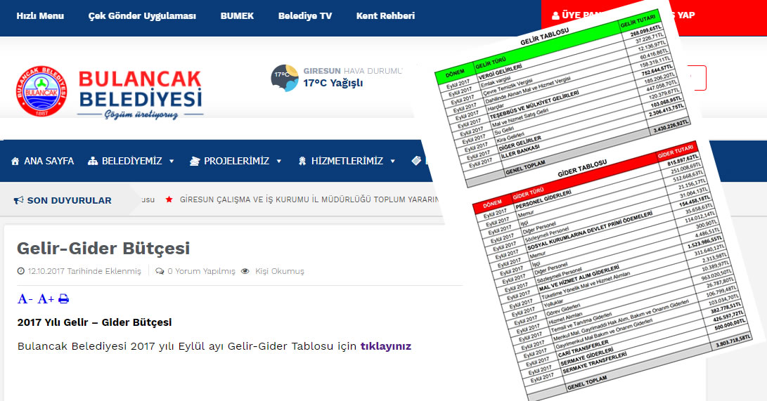 Bulancak Belediyesinden şeffaf belediyecilik örneği