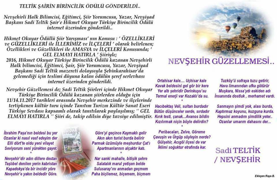 Teltik Şairin Birincilik Ödülü Gönderildi..