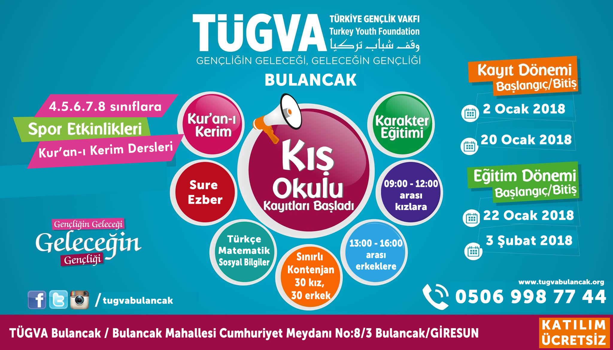 TÜGVA Bulancak Kış Okulu Kayıtları başladı