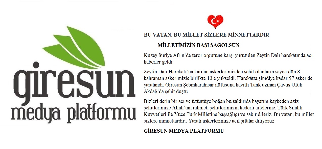  Giresun Medya Platformu başsağlığı mesajı