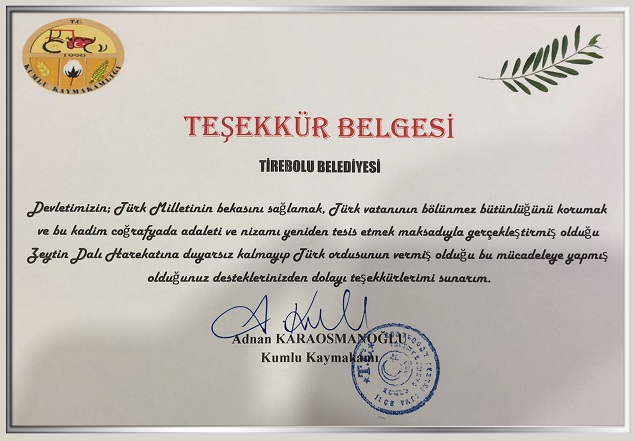 Tirebolu Belediyesi'ne Kumlu Kaymakamından Teşekkür