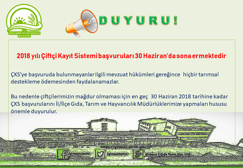 2018 Yılı Çiftçi Kayıt Sistemi Başvuruları 30 Haziran’da Sona Eriyor!