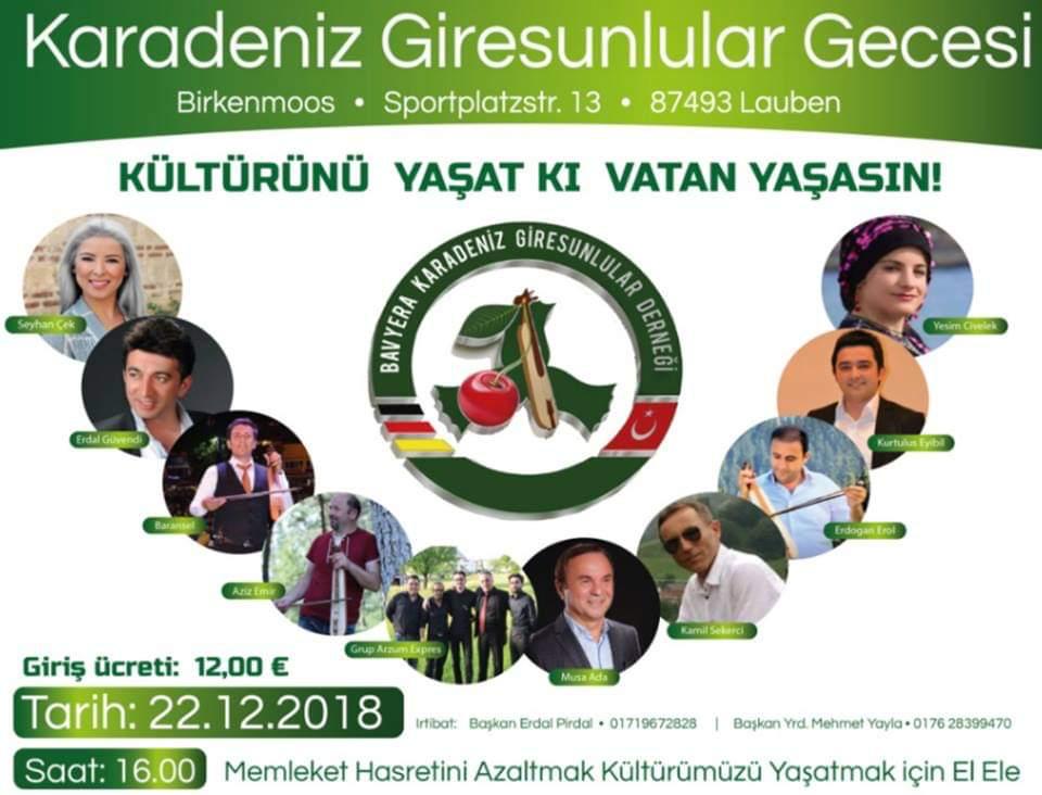 GİRESUNLULAR CUMARTESİ AKŞAMI ALMANYA’DA BULUŞACAK