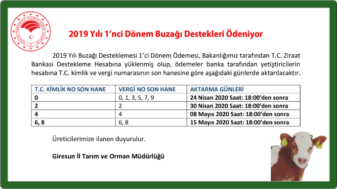 2019 Yılı 1’nci Dönem Buzağı Destekleri Ödeniyor