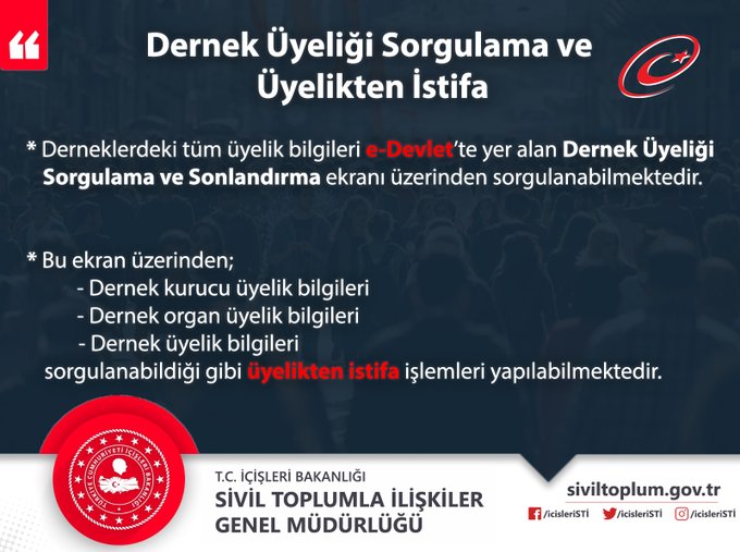 Dernek Üyeliği sorgulama ve sonlandırma e-Devlet’te 