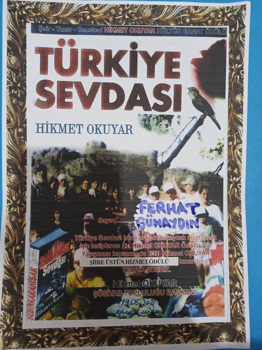 ÜÇ ŞİİR, BİR ÖDÜL BİR ŞAİR Ferhat GÜNAYDIN