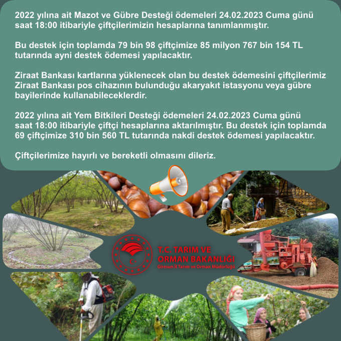 2022 Yılına Ait Mazot Gübre Desteği ve Yem Bitkileri Desteği Ödemeleri Başladı