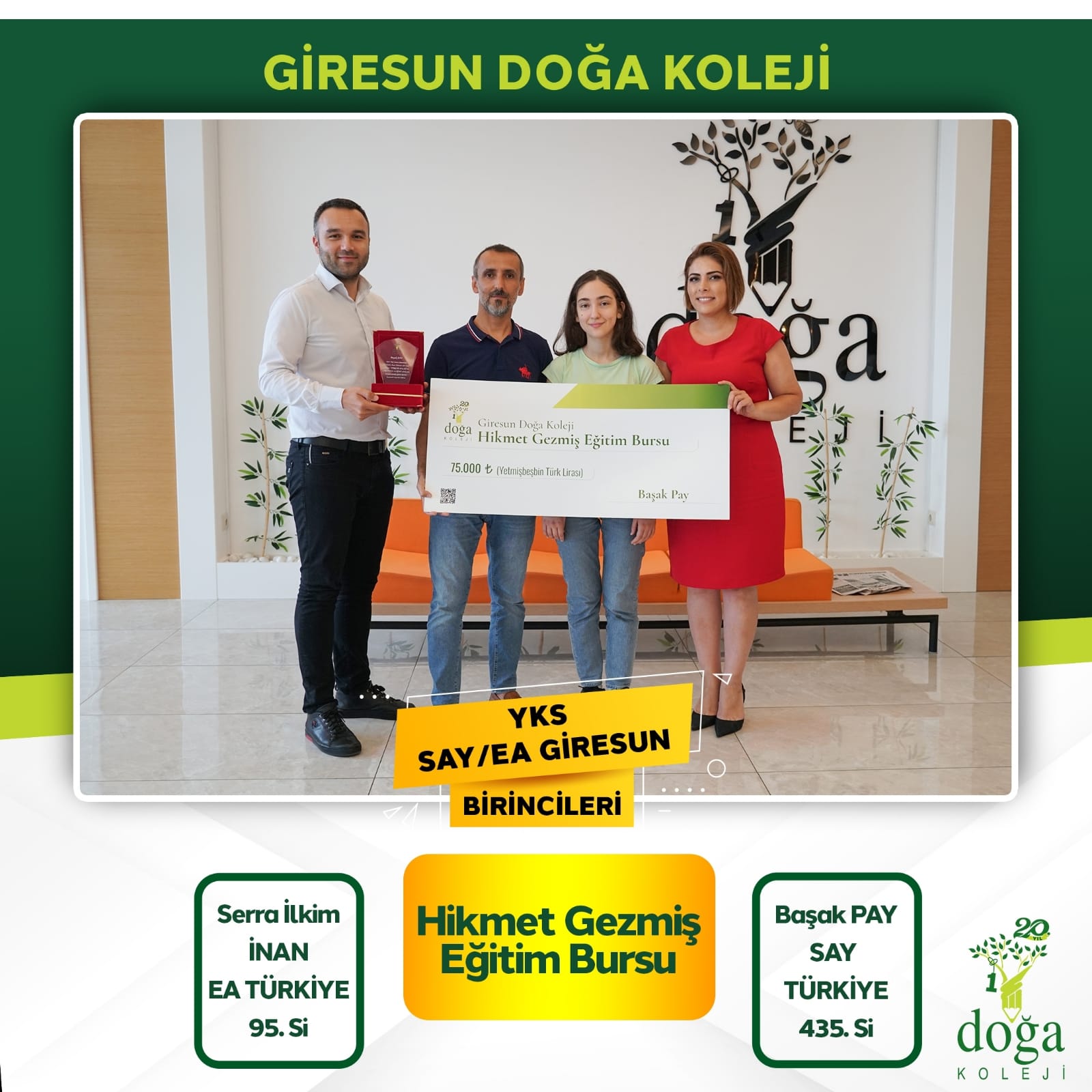 Doğa Koleji Fen Lisesi, öğrencilerini bursla ödüllendirdi