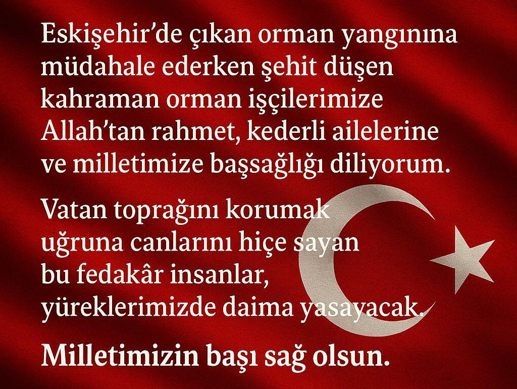 Demirden Eskişehirdeki Orman Yangını Şehitleri İçin Taziye