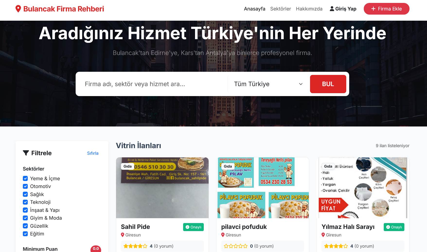 Bulancak Firma Rehberi, Türkiye’nin 81 İlindeki İş Dünyasını Tek Çatı Altında